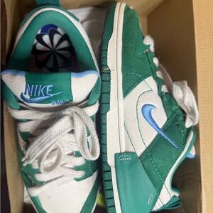 Nike Green, White & Light Blue Dunk Low Sneakers